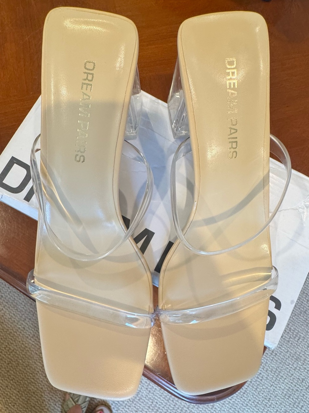 Dream Pairs Clear-Strap Nude Square Toe Block Heels